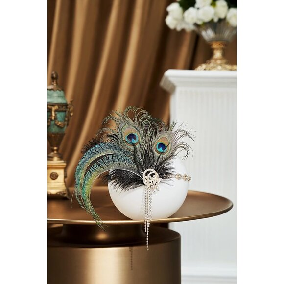 Flapper Headpiece Feather Crystal Beaded Headband 1920s Gatsby Party - Picture 2 of 4